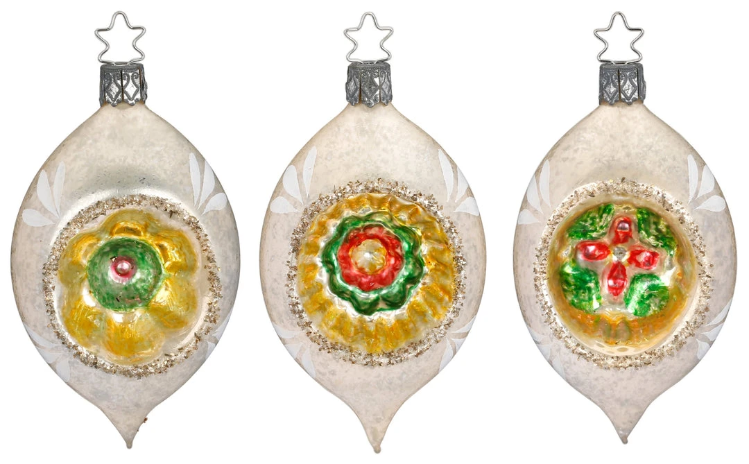 Inge Glass Floral Reflector Egg Ornament Set 3 Inge Glass Floral Reflector Egg Ornament Set