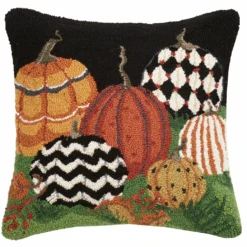 TheHolidayBarn.com Patterned Pumpkins Pillow, Hooked Wool