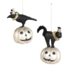 Bethany Lowe All Hallows Eve Crow & Cat On Pumpkin Ornaments New!