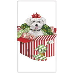 Mary Lake-Thompson Bichon Frise Christmas Surprise Flour Sack Towel