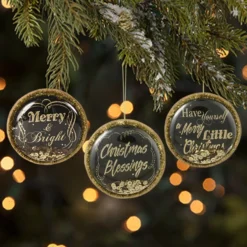 Bethany Lowe Black And Gold Christmas Greetings Dome Ornaments