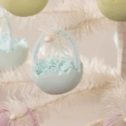 Bethany Lowe Blue Cracked Egg Basket Ornaments, Set Of 6 New!