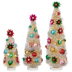 Raz Ivory Bottle Brush Trees With Foil Ornaments