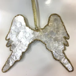 TheHolidayBarn.com Christmas Capiz Shell Angel Wings Ornament With Gold Glitter