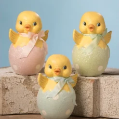Bethany Lowe Easter Chicks In Polka Dot Eggs, Paper Mache