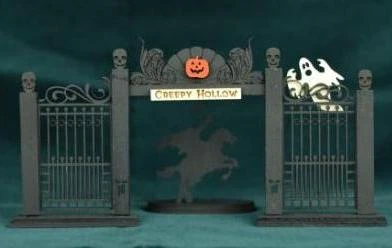 Ginger Cottages Halloween Creepy Hollow Entrance Fence & Headless Horseman Silhouette 3 Ginger Cottages Halloween Creepy Hollow Entrance Fence & Headless Horseman Silhouette