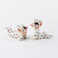 One Hundred 80 Degrees Elves In Polka Dot Pajamas, Ceramic Figurines