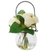 K&K Interiors Faux White Roses In Vase With Wire Hanger