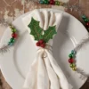 Bethany Lowe Glittered Holly Leaf Napkin Ring New!