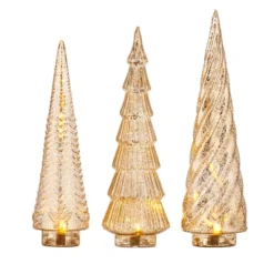 Raz Gold Mercury Glass Trees With Lights New!
