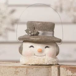 Bethany Lowe Happy Snowman Bucket, Platinum
