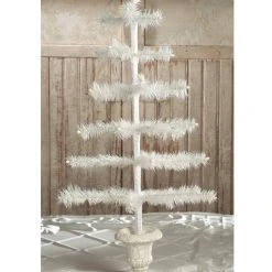 Bethany Lowe Ivory Feather Tree In Urn Base Christmas