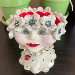 Teyros New! Lady Head Art Pottery Container, Daisy Ruff 2