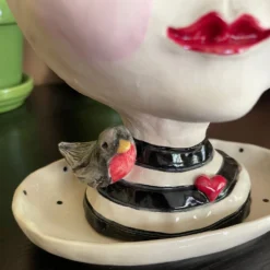 Teyros Lady Head Art Pottery Planter With Tray, Love Bird 7 Teyros Lady Head Art Pottery Planter With Tray, Love Bird