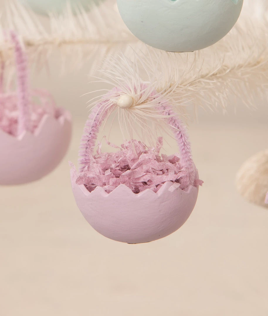 Bethany Lowe New! Lavender Cracked Egg Basket Ornaments, Set Of 6 3 Bethany Lowe New! Lavender Cracked Egg Basket Ornaments, Set Of 6