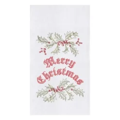 TheHolidayBarn.com New! Merry Christmas & Holly Embroidered Kitchen Towel