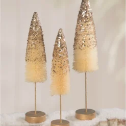 Bethany Lowe Peaceful Gold Glitter Bottle Brush Trees