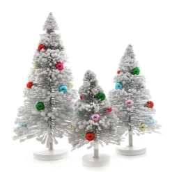 Cody Foster New! Powdered Snow Covered Bristle Trees With Multi Color Balls