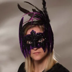 Bethany Lowe Purple Sequin & Feather Bat Mask