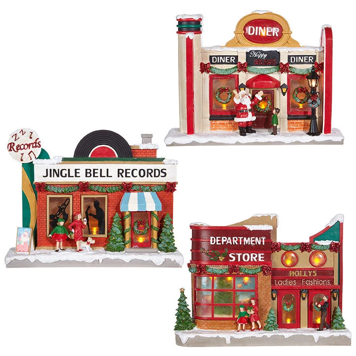 Raz New! Retro Christmas Storefronts, Lights Up 3 Raz New! Retro Christmas Storefronts, Lights Up