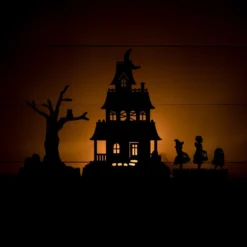 Bethany Lowe Halloween Haunted House With Trick-or-Treaters, Silhouettes
