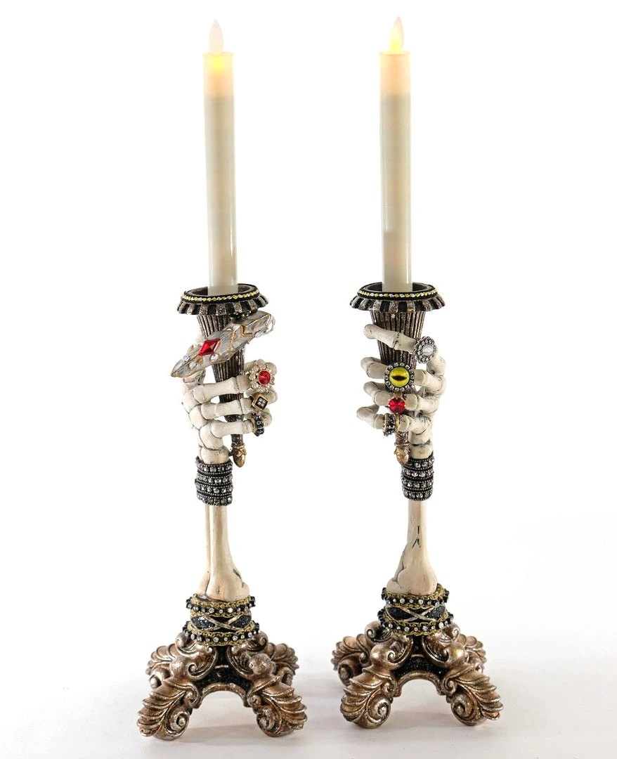 New! Katherine's Collection Skeleton Hand Candlestick Holders 3 New! Katherine's Collection Skeleton Hand Candlestick Holders
