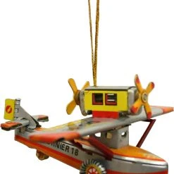 TheHolidayBarn.com Tin Toy Sea Plane Reproduction Ornament