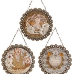 Demdaco Christmas Vintage Romance Glittered Dome Ornaments, Love, Cherish, Soar
