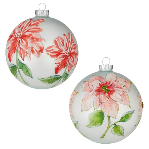 Raz Watercolor Poinsettia Ball Ornaments New! 3 Raz Watercolor Poinsettia Ball Ornaments New!