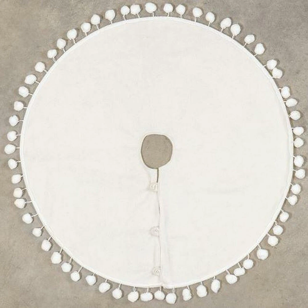 Ragon House New! Winter White Tree Skirt With Pom Poms, 28" 3 Ragon House New! Winter White Tree Skirt With Pom Poms, 28"