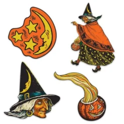 Beistle Beistle Vintage Halloween Witch, Moon & Pumpkin Cutouts