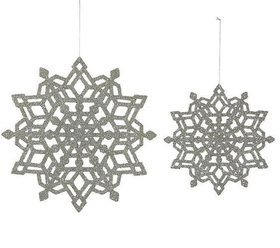 Creative Co-Op Large Silver Glass Glitter Snowflakes 3 Creative Co-Op Large Silver Glass Glitter Snowflakes